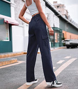 ZMPSIISA Women High Waisted Cargo Pants Wide Leg Casual Pants 6 Pockets Combat Military Trousers