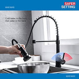 WEWE Faucet for Kitchen Sink, Kitchen Faucets Black Stainless Steel Commercial Spring Kitchen Faucet with Pull Down Sprayer, One Hole or 3 Hole Kitchen Faucet for RV Outdoor Farmhouse Camper Bar Sinks