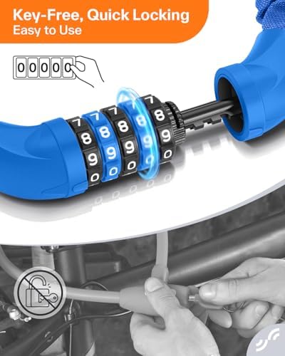 Sportneer Bike Lock: 5 Digit Combination High Security Anti Theft Bike Chain Lock - 3.2/3.6/4ft Heavy Duty Keyless Bicycle Lock for Bike, Motorcycle, Scooter, Door & Gate - 4/6mm Thick, Easy to Use