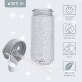 Bentgo Kids Water Bottle - Leak-Proof, Durable Tritan, BPA-Free 15 oz. Cup for Kids/Toddlers Ages 3+, Safe Sip Spout, Carrying Handle, & Dishwasher Safe for School (Glitter Edition - Silver)