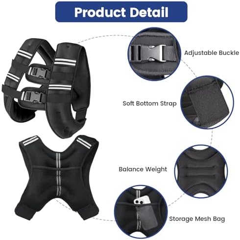 Weighted Vest with Two Adjustment Straps for Men Women, 8lbs/12lbs/16lbs/20lbs Weight Vest with Reflective Stripes for Workout