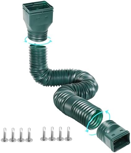 1 Pack Flexible Gutter Downspout Extensions Extendable from 21" to 67", Downspout Extender Comes with Adapters, Thickened Down spout Drain Extension for Rainwater Drainage(Green)