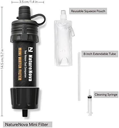 Mini Water Filter NatureNova Portable Emergency Water Filtration System Hiking Camping Straw Survival Gear Emergency Preparedness