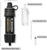 Mini Water Filter NatureNova Portable Emergency Water Filtration System Hiking Camping Straw Survival Gear Emergency Preparedness