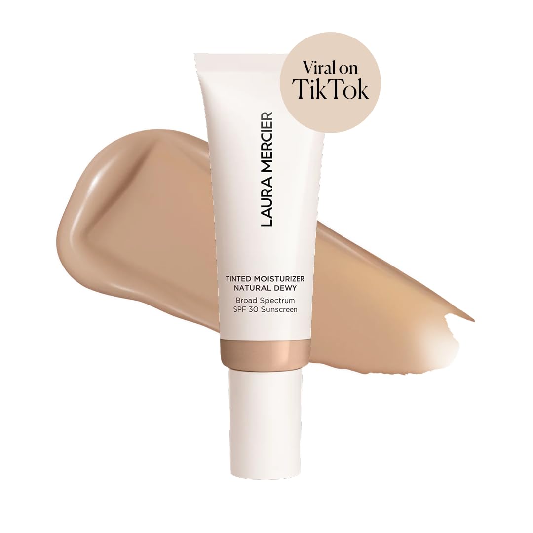 Laura Mercier Tinted Moisturizer Natural Dewy with SPF 30: 24HR+ Hydration, Long Lasting, Sheer to Light, Buildable Coverage, Dewy Finish, Improve Skin Tone and Texture, Skin Tint, Fawn