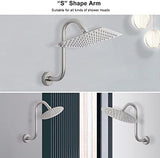 NearMoon S Shaped Shower Head Riser Pipe, Shower Extender Arm with Flange, Standard 1/2" Connection- Bathroom Accessory, 12 Inch (1 Pack, Brushed Nickel)