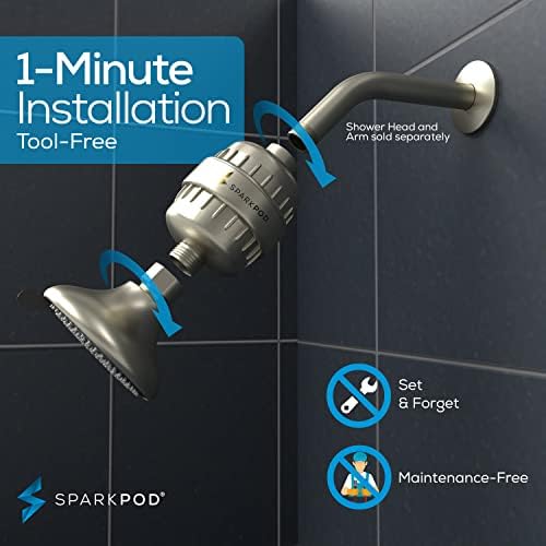 SparkPod 23 Stage Shower Head Filter for Dry Hair and Skin - High Output Universal Shower Filters to Remove Toxic Chemicals, Chlorine & Heavy Metals (Elegant Brushed Nickel)