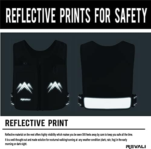 REVALI Zip Reflective Running Vests with Hydration Bottle, Adjustable Waistband & Breathable Material, Chest Pack Gear Phone Holder for Men & Women