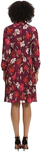Maggy London Women's V-Neck Pleated Skirt Dress Career Workwear Desk to Dinner Event Party Guest of