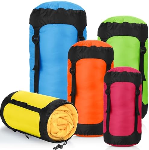 5 Pcs Compression Sacks for Backpacking 5L/10L/15L/20L/35L Camping Sleeping Bag Stuff Sack Water Resistant Sleeping Bag Storage Sack for Space Saving Hiking Gear