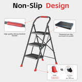 Step Ladder Foldable Folding Stool - for Home Adults Kitchen 3 Stepping Extension Tall Heavy Duty with Handrails - Closet Stepstool Stair Ladders Extendable Stepladder for Indoor House 600Lbs