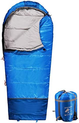REDCAMP Kids Mummy Sleeping Bag for Camping, 3 Season Cold Weather Sleeping Bag Fit Boys,Girls & Teens, Blue/Rose Red