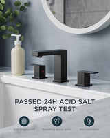 FORIOUS Black Bathroom Faucets 3 Hole, 2 Handle 8 Inch Widespread Bathroom Sink Faucet Matte Black Square for 6-12" Sink Remodel with Pop Up Drain, CUPC Hose and Spare Water Saving Aerator