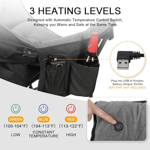 REALEAD Oversized Heated Camping Chair | Fully Thick Padded | Heated Chairs for Outdoor Sports with Back and Seat Heating | Heated Folding Chair for Adults | Support 400lbs | Battery NOT Included