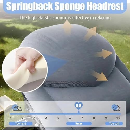 Chaise Lounge Chair, Folding Cot, 6-Angle Adjustable Camping Cot with Mattress for Patio and Beach, Foldable Bed Portable Heavy Duty Lay Flat Reclining with Pillow (Grey, M - 70")