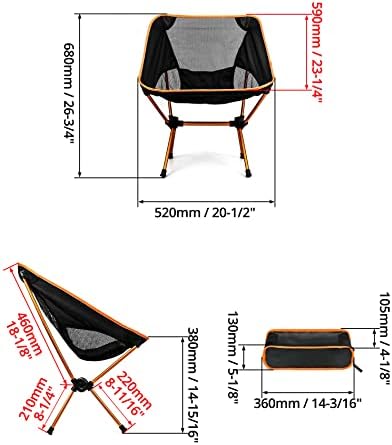 QWORK Ultralight Portable Camping Chair with Triangular Stability – Aluminum Alloy Frame, Ripstop Polyester Seat, Plastic Joints, 330 lbs Capacity - for Fishing, Camping, Hiking and Backpacking Orange