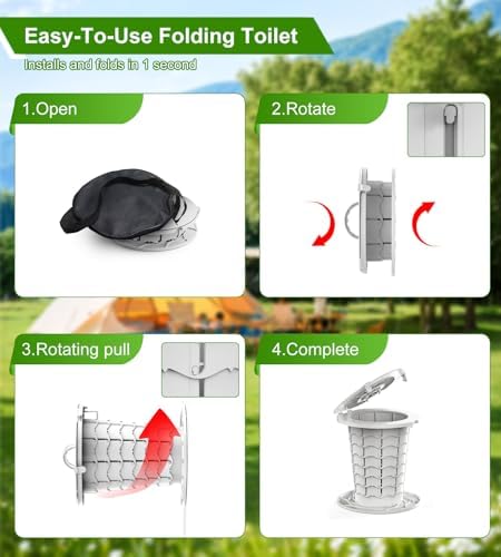 Portable Toilet for Camping Car, Foldable Camping Toilet for Adults and Kids, Adjustable Height Travel Potty, 13.5 IN Retractable Bucket Emergency Toilets, Travel Toilet, Collapsible Toilet with Bags
