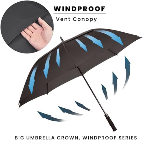 Golf Umbrella Large 62/68/72 Inch, Extra Large Oversize Double Canopy Vented Windproof Waterproof Umbrella, Automatic Open Golf Umbrella for Men and Women and Family.