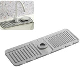 Faucet Mat for Kitchen Sink - 2024 Premium Upgrade: Enhanced Silicone Splash Guard with Rapid Drying & Dish Soap Sponge Holder, Perfect for Stone Sinks in Kitchen & Bathroom (Gray, 1 Pack)