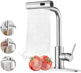 Kitchen Faucets with Pull Down Sprayer,Waterfall Kitchen Sink Faucet,Commercial Utility Stainless Steel Kitchen Faucets,Single Handle Kitchen Sink Faucet with Pull Down Sprayer for 3 Function