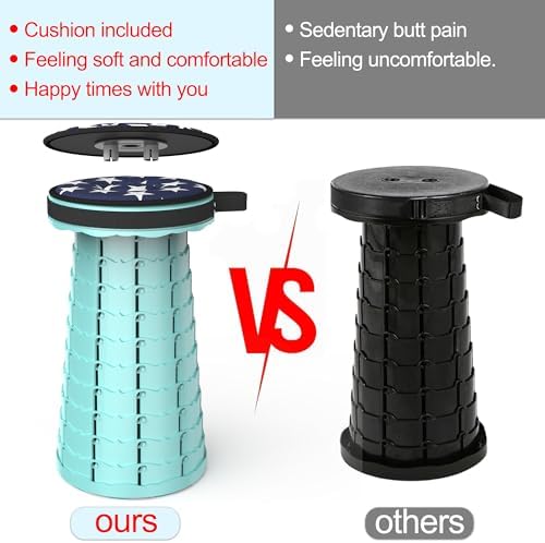 ALEVMOOM Upgraded Collapsible Stool with Cushion,440LBS Max Weight,17.7" Height Adjustable,Sturdy Portable Telescoping Stool,Folding Camping Stool for Outdoor Hiking Travel
