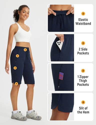 baleaf Women's 13'' Knee Length Hiking Shorts Quick Dry Water Resistant Lightweight Bermuda with Pockets
