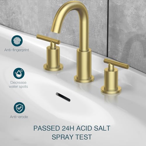 TRUSTMI Brushed Gold Bathroom Faucet 3 Hole Widespread 2-Handle 8 Inch Brass Bathroom Sink Faucet with Overflow Pop Up Drain and cUPC Waterlines