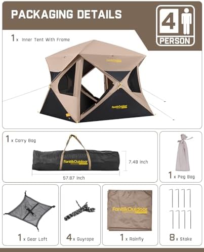 FanttikOutdoor Alpha C4 Ultra Camping Tent 4 Person Pop Up Instant Cabin Setup in 60 Seconds Portable Hub Tent with Rainfly & Windproof for Outdoor Camping & Overlanding