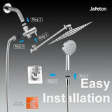 10 inch Rainfall Shower Head Combo Stainless Steel, THE FIRST WATERFALL mode, 10 Inch Rain Shower Head with Handheld 6 Spray Modes High Pressure, Overhead Shower Adjustable Extension Arm,Chrome