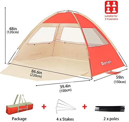 Gorich Beach Tent Sun Shelter for 3/4-5/6-7/8-10 Person with UPF 50＋ UV Protection, Lightweight & Easy Setup Beach Shade Canopy, Portable Beach Shade Tent Beach Cabana