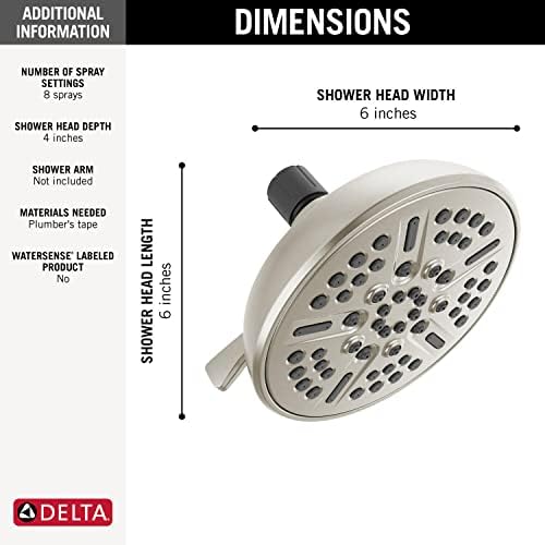 Delta Faucet 8-Spray Touch-Clean Shower Head Brushed Nickel, Delta Shower Heads, Showerhead, Brushed Nickel Shower Head, 2.5 GPM Water Flow, Stainless 75898CSN