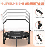 BCAN 450/550 LBS Foldable Mini Trampoline, 40"/48" Adult Fitness Trampoline with Bungees, U Shape Adjustable Foam Handle, Stable & Quiet Exercise Rebounder,Indoor/Outdoor Workout
