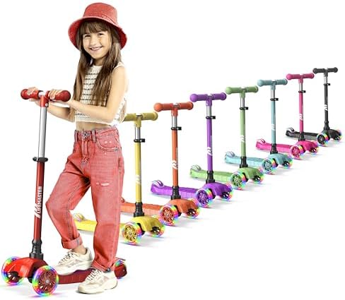 Kids Scooter – Children and Toddler 3 Wheel Kick Scooter – LED Wheel Lights Illuminate When Rolling– Adjustable Handlebar – Indoor and Outdoor