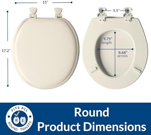 Mayfair Padded Toilet Seat, Cushioned Soft Vinyl over Wood Core Seat, Secure Hinges, Easy Clean, Made in USA, Round, Biscuit