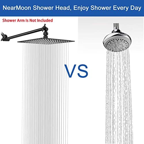 NearMoon Rain Shower Head, High Flow Stainless Steel Square Rainfall Shower, High Pressure Design, Awesome Shower Experience Even At Low Water Flow (10 Inch, Matte Black)