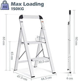 KINGRACK Aluminium 2 Step Ladder, Lightweight Step Stool with Non-Slip Pedals, Handrail, 330LBS Foldable Step Ladder for Kitchen, Garage, Home, Space Saving, Sturdy and Portable, Silver