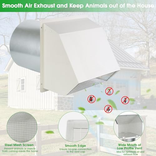6 Inch Hooded Wall Vent with Screen and Damper,Wall Exhaust Vent Cover Cap,Dryer Vent Cover Outside,External Extractor Wall Vent Hood for House Kitchen Range Hood Air Ventilation,Galvanized Steel,Whit