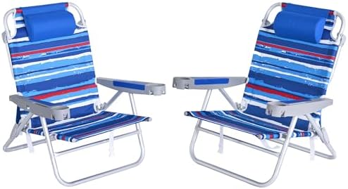 SUNNYFEEL Extra Wide Low Beach Chair 2 Pack 5 Position Lay Flat 500 LBS Heavy Duty, XL Oversized Folding Camping Chairs with Cup Holder for Outdoor/Sand, Portable Backpack Beach Chair for Adults