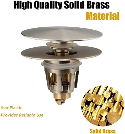 Artiwell Universal Bathroom Sink Drain Stopper, Fits Most Pop-Up Drains for Vessel Sink Lavatory Vanity, Sink Drain Strainer with Detachable Hair Catcher, Tested by Plumber in US (Brushed Nickel)