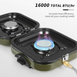 Naturehike 2 Burner Folding Camping Stove with Griddle, Portable Camp Isobutane Gas Stove with 16000 BTU Adjustable Burners & Piezo Ignition