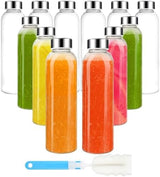 [12 Pack]18 oz Glass Water Bottles with Lids, Juice Bottles, Clear glass juice bottle for juicing, Eco-Friendly Reusable Glass Juicing Bottles with Stainless Steel Lid, BPA Free,Leak-Proof