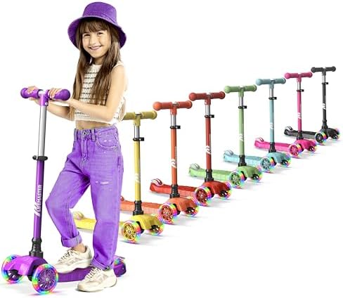 Kids Scooter – Children and Toddler 3 Wheel Kick Scooter – LED Wheel Lights Illuminate When Rolling– Adjustable Handlebar – Indoor and Outdoor