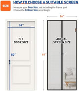 MAGZO Magnetic Screen Door Fit Door Size 34 x 80 Inch, Screen Size 36" x 81" Strong Magnets Door Mesh, Reinforced Fiberglass Door Net for Patio Door, Gray