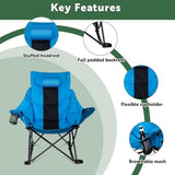 VITESSE Oversized Rocking Camping Chair, Luxury Padded Recliner,Oversized Folding Lawn Chair with Pocket and Carry Bag,Outdoor Camp Rocker Chairs for Adults Heavy Duty 300 LBS (Blue)