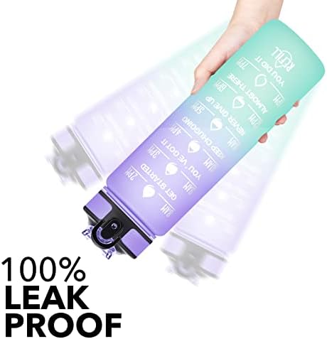 Hyeta 32 oz Water Bottles with Times to Drink and Straw, Motivational Water Bottle with Time Marker, Leakproof, Drinking Sports Water Bottle for Fitness, Gym and Outdoor