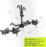 Vibrelli Hitch Bike Rack - 2 Ebike Rack - Fits Fat Tire, Mountain Bike, Electric Bikes, Road - 65lbs per Bike - Patented Anti-Wobble - Cars & SUV - Tilting Folding Platform Car Racks, 2-Inch Receiver