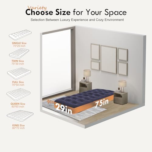 RAPTAVIS Single Size Air Mattress Inflatable Bed, Blow Up Mattress Camping Sleeping Pad