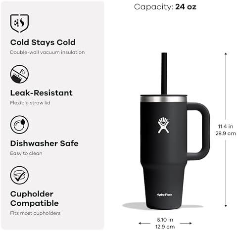 Hydro Flask 24 Oz Travel Tumbler with Handle, Lid and Straw - Insulated Stainless Steel in 24 Oz Botanical Bliss Agave Green