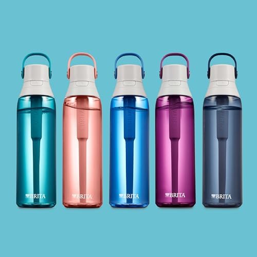 Brita Hard-Sided Plastic Premium Filtering Water Bottle, BPA-Free, Reusable, Replaces 300 Plastic Water Bottles, Filter Lasts 2 Months or 40 Gallons, Includes 1 Filter, Blush - 26 oz.