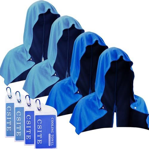 4 Pack Cooling Hoodie Towels for Neck and Face, UPF 50 Sun Protection & Instant Cooling, Ice Towels for Hot Weather, Soft Breathable Towel for Sport, Work Out, Gym, Camping & More Activities